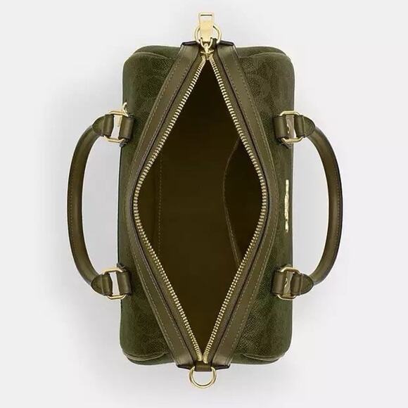 NWT Coach Rowan Satchel Bag In Signature Canvas CV961 Gold/Olive - Picture 7 of 10